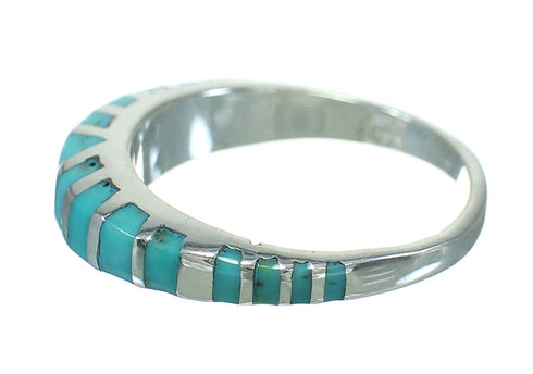 Turquoise Inlay Sterling Silver Southwestern Ring Size 8-1/4 RX86663